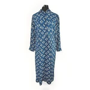 Lucky Brand Women's LG Dress Blue Beige Western Diamond Long Sleeve Button Boho